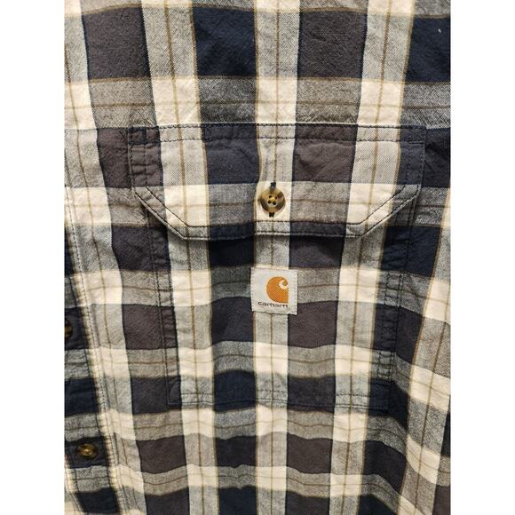 Carhartt Shirt Mens Large Gray Black Plaid Long Sleeve Loose Fit Button Down - Picture 2 of 9